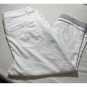 Women’s Coldwater Creek Denim Crop Jeans Size 14 White W/blue Stripes